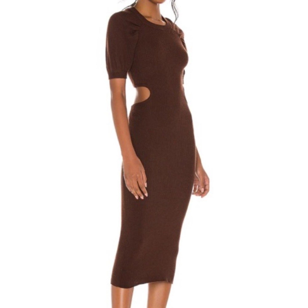 Revolve LPA Clementine Dress in Chocolate Brown knit cutout midi